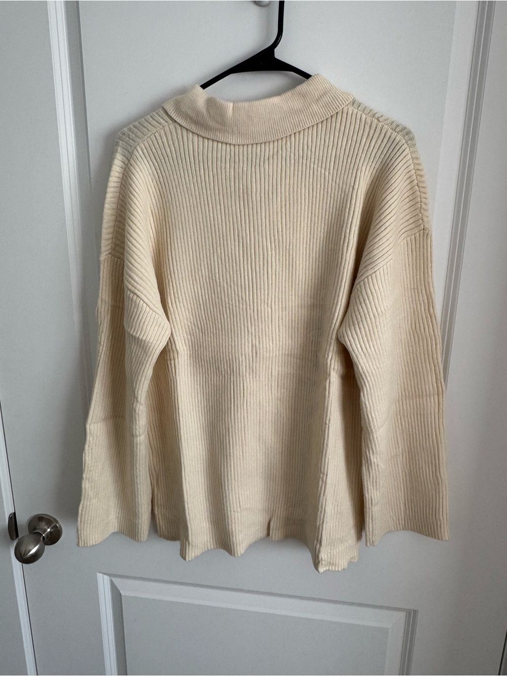 Amazon Cream Ribbed Button-Up Collared Cardigan Sweater - Picture 2 of 3